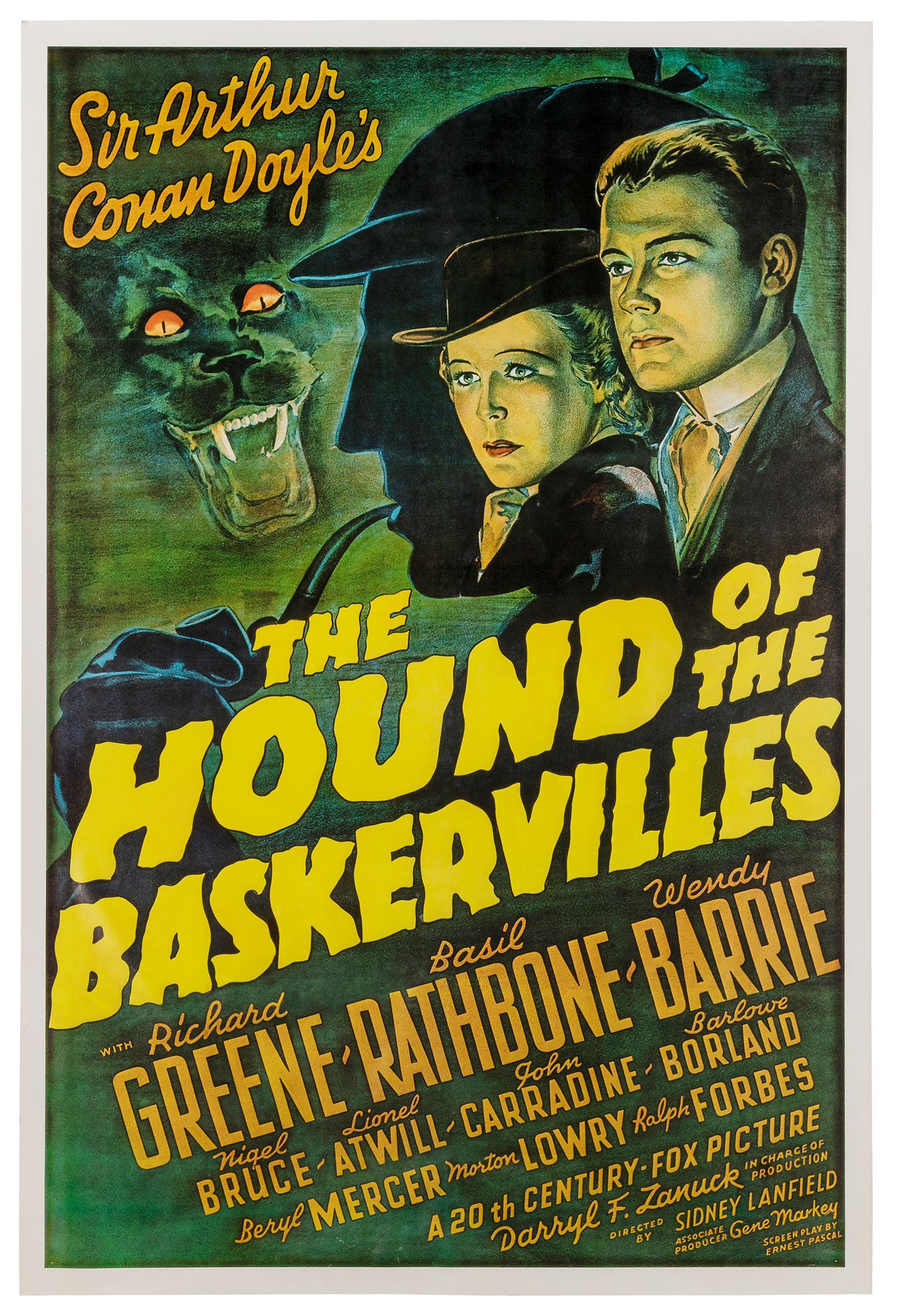 Original movie poster for the 1975 rerelease of the 1939 film The Hound of the Baskervilles.