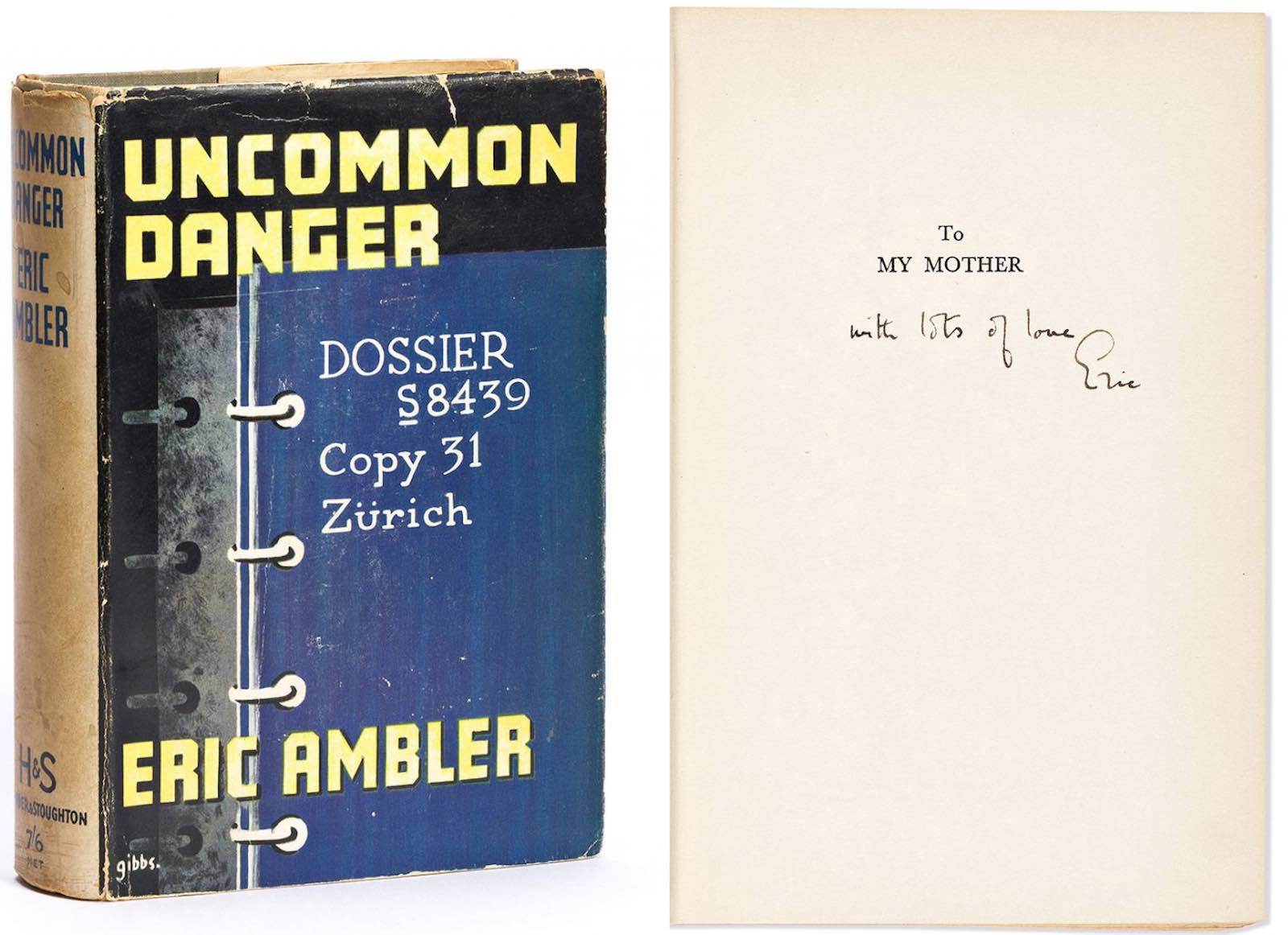 Eric Ambler's inscription to his mother