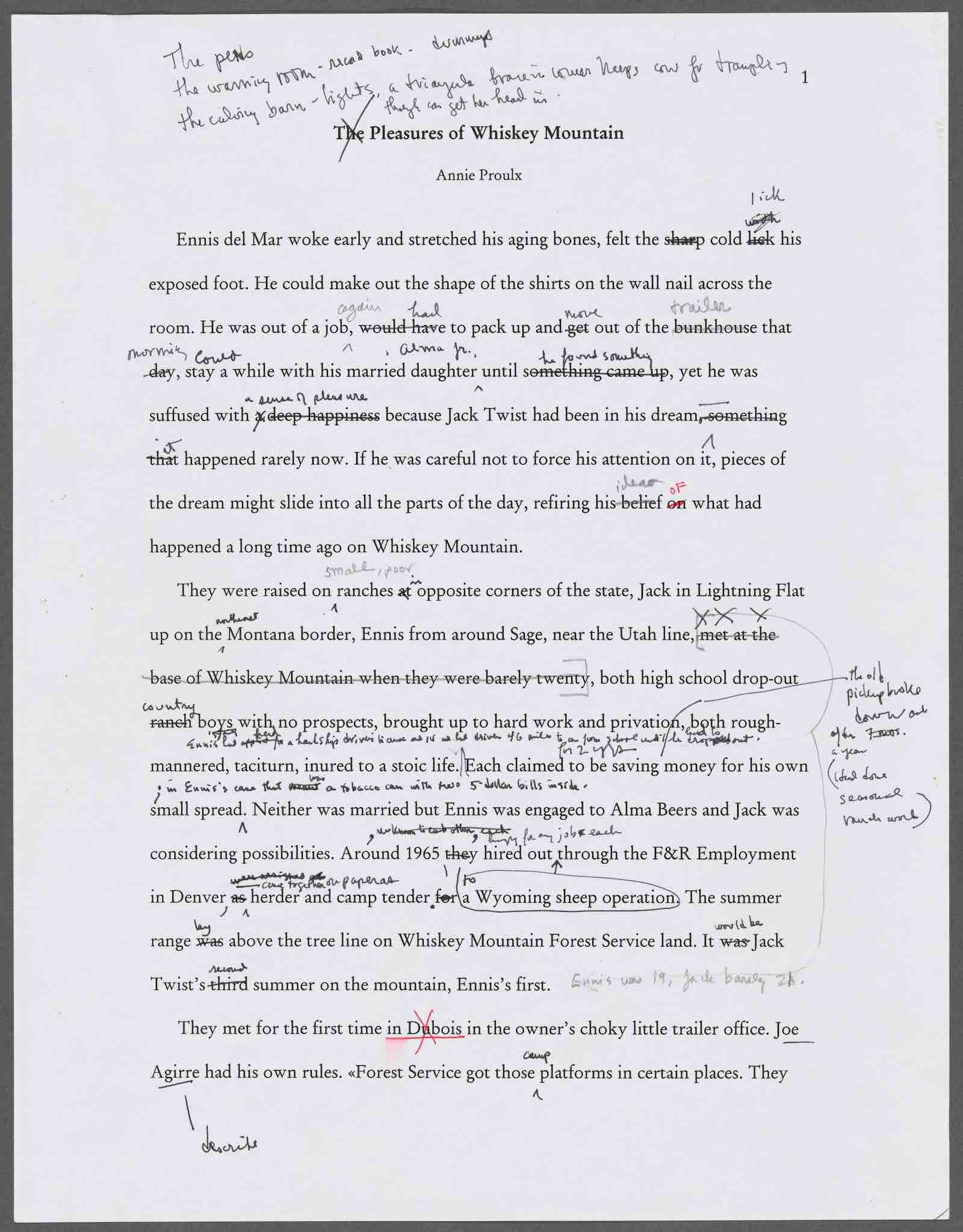 Annie Proulx's early draft of Brokeback Mountain which was published in The New Yorker