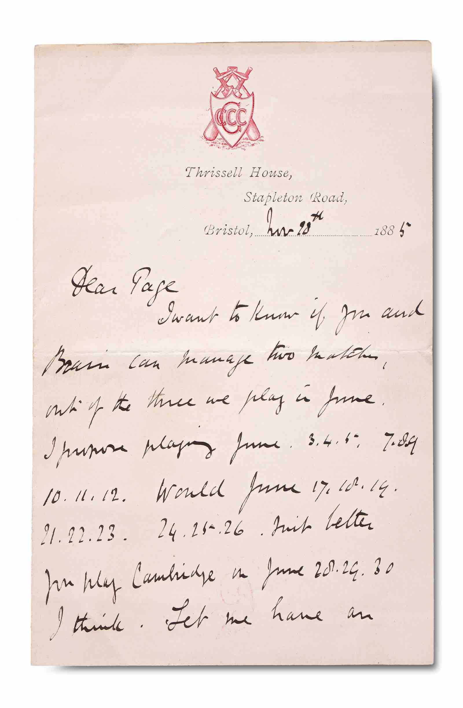 W. G. Grace letter