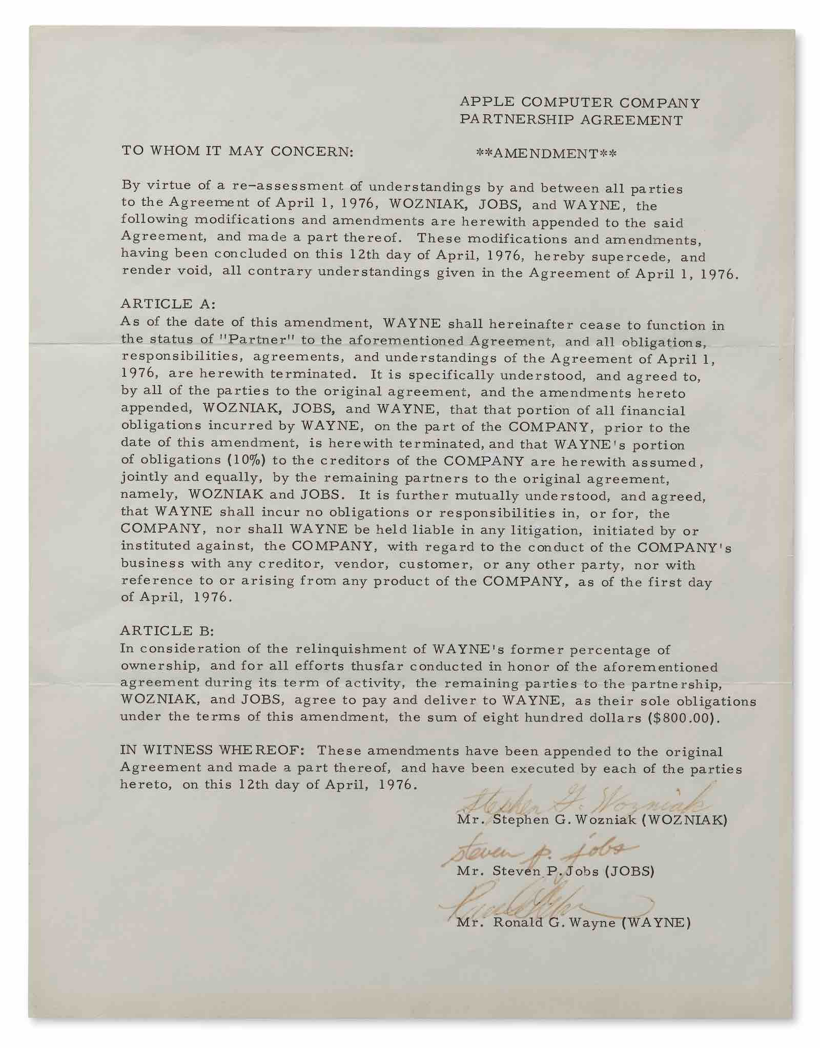 The fourth page of the Apple contract