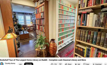 A screengrab from Timothy Kenny's Bookshelf Tour of The Largest Home Library on Reddit - Complete Loeb Classical Library and More video on YouTube