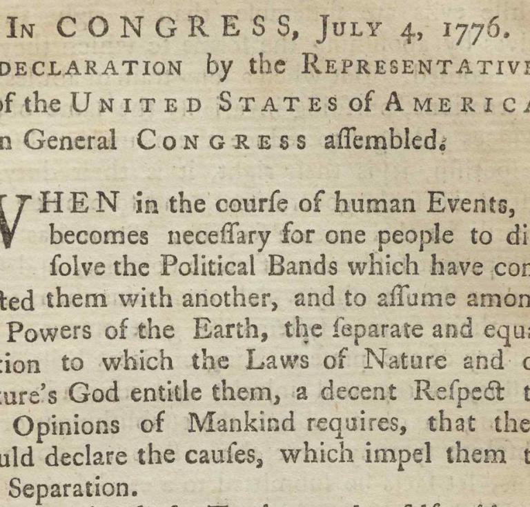 Early printing of The Declaration of Independence