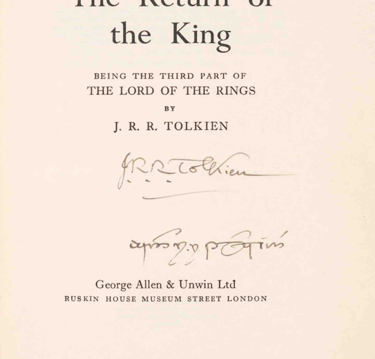 The copy of The Return of the King signed by Tolkien in Elvish