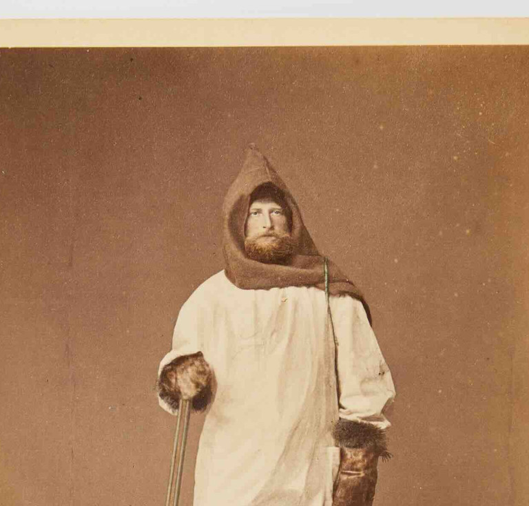 Louis Palander in polar outfit photographed at his arrival in Japan.